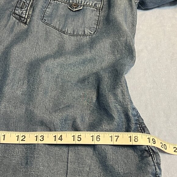 Velvet Heart Denim Shirt Dress Medium Blue Tencel Roll Tab Sleeve Belted Csual - Picture 8 of 9